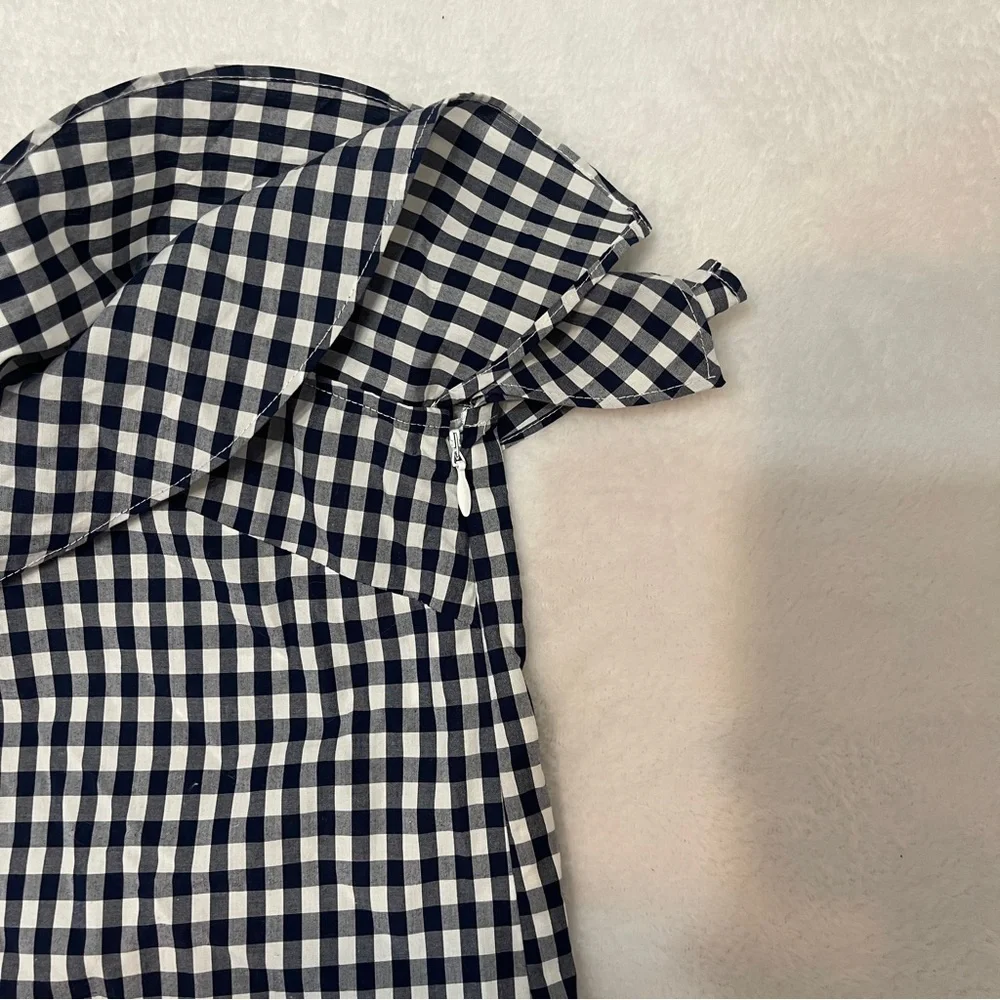 NWT J. Crew Black White Gingham One Shoulder Ruffle‎ Blouse CottageTomato Girl
